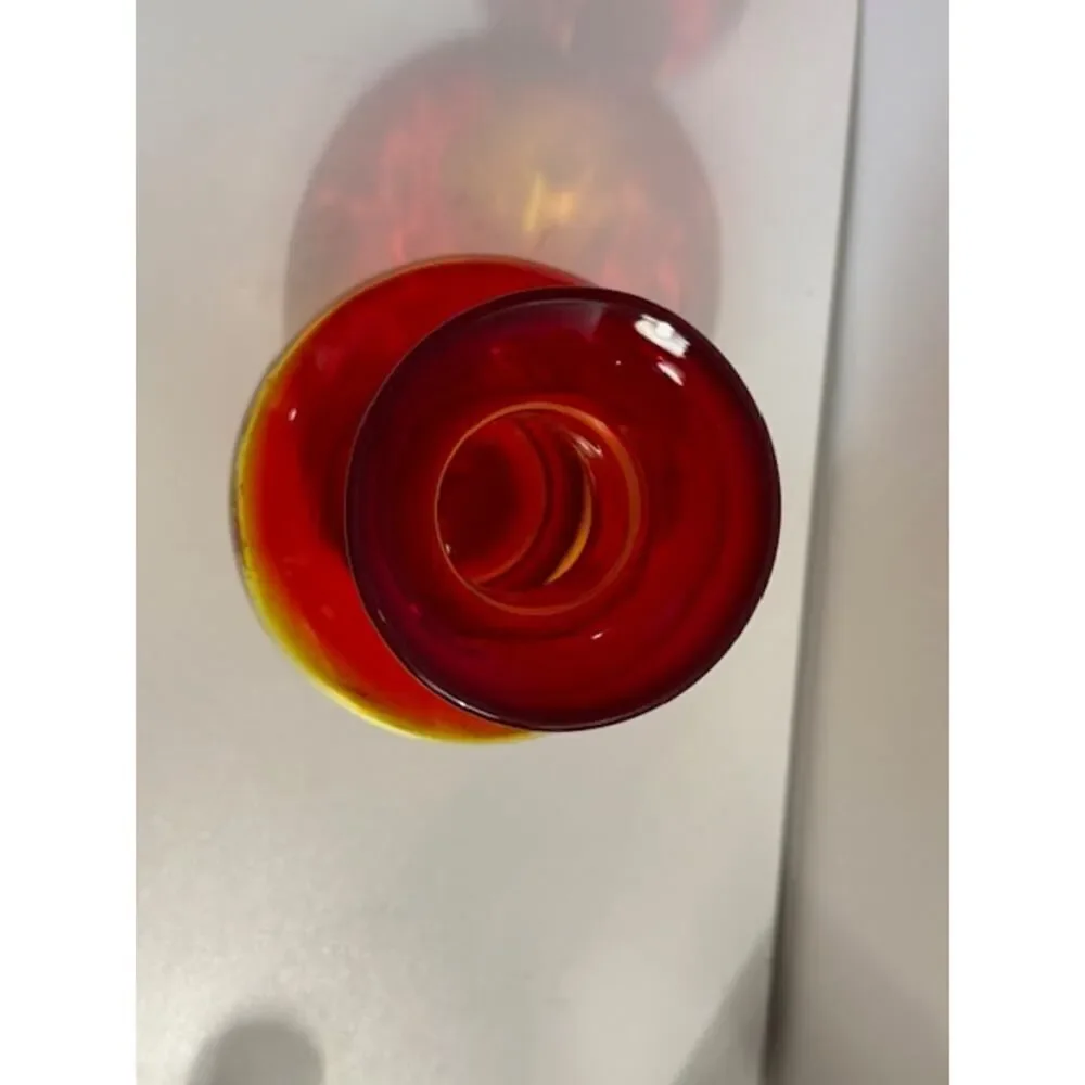 BLENKO Tangerine Amberina Blown Glass Vase Vintage Art Glass Sticker Signed